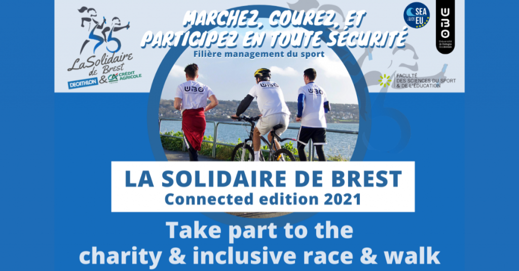 plakat wydarzenia sportowego sport&solidarity, student na rowerze, biegnący student
