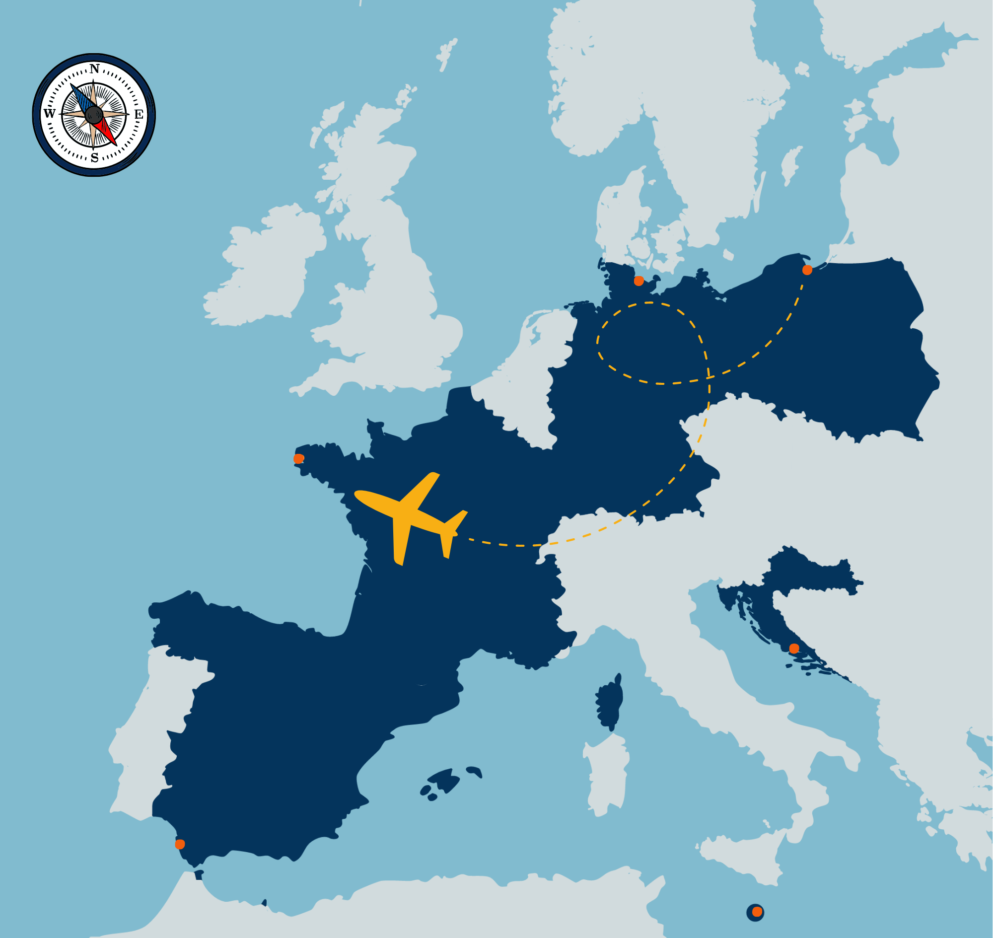 mapa Europy z zaznaczonymi państwami SEA-EU